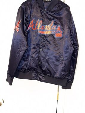 Navy Satin Atlanta Script Bomber Jacket - Men's